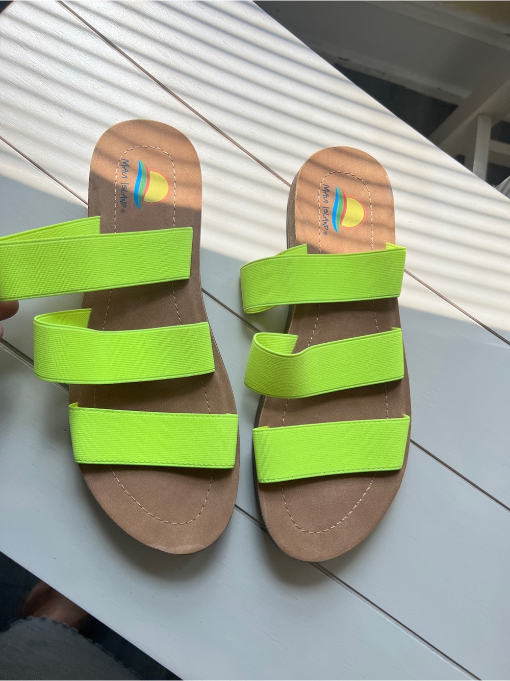 Neon Green Triple-Strap Slide Sandals - Women